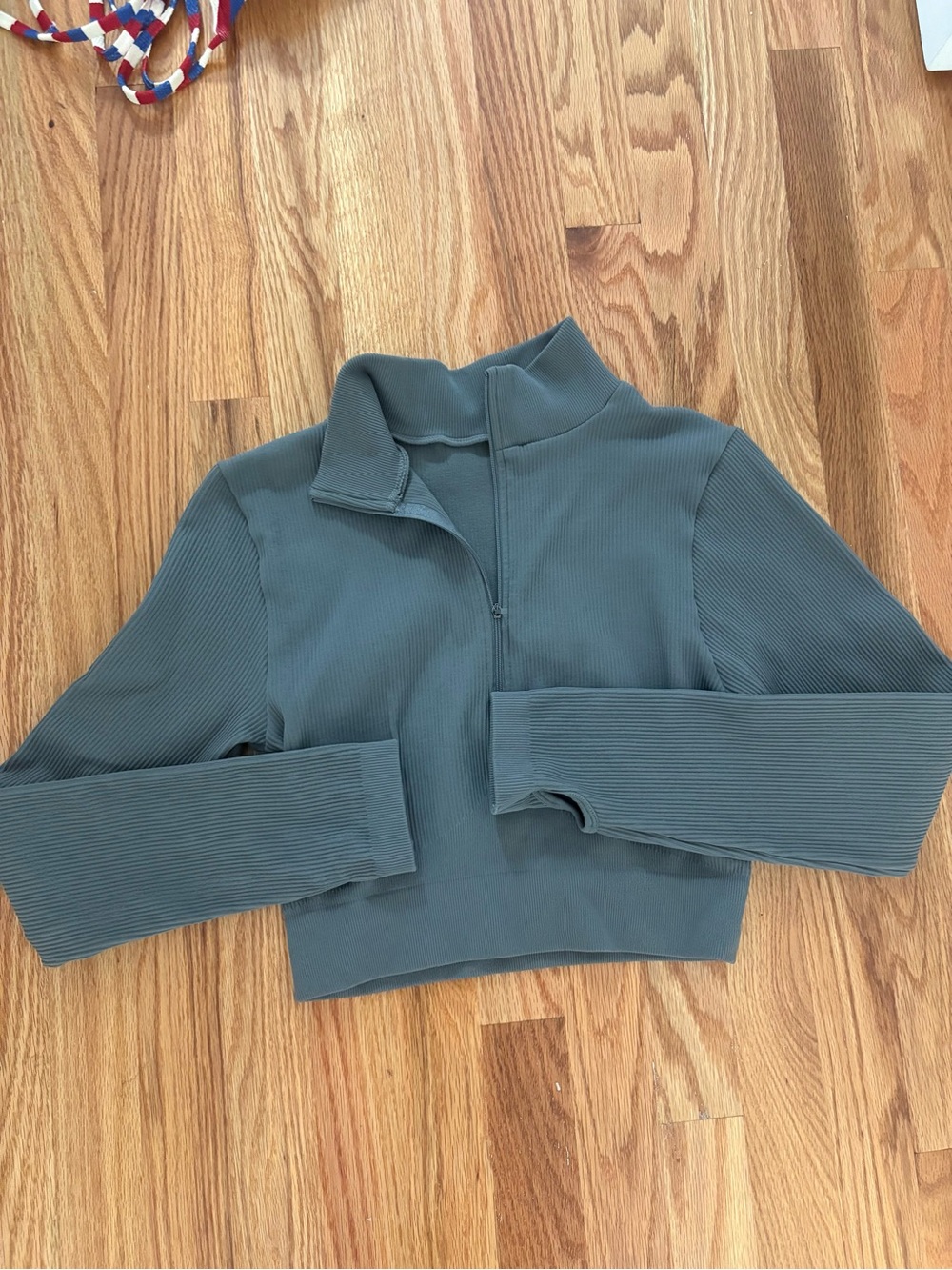 Madewell Ribbed Quarter-Zip Crop Top in Slate Green